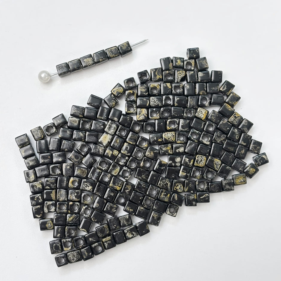 4mm Transparent Amber Picasso Czech Glass Square Beads for Jewelry Making