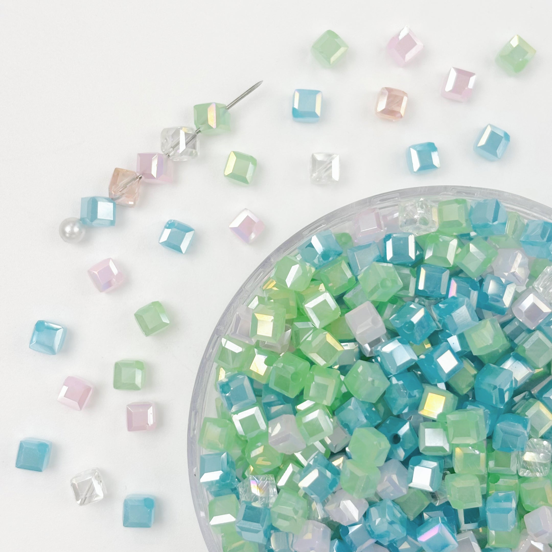 4mm Crystal Glass Square Beads, Diagonal Hole Faceted Beads for Jewelry Making DIY