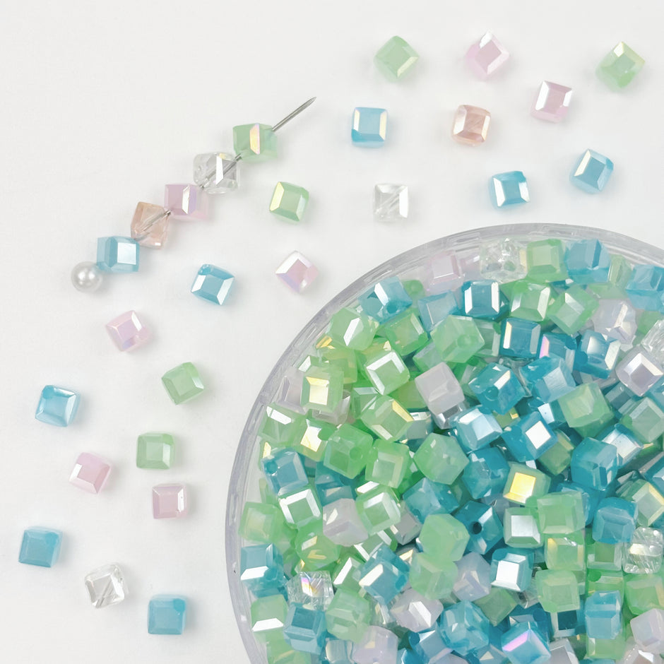 4mm Crystal Glass Square Beads, Diagonal Hole Faceted Beads for Jewelry Making DIY