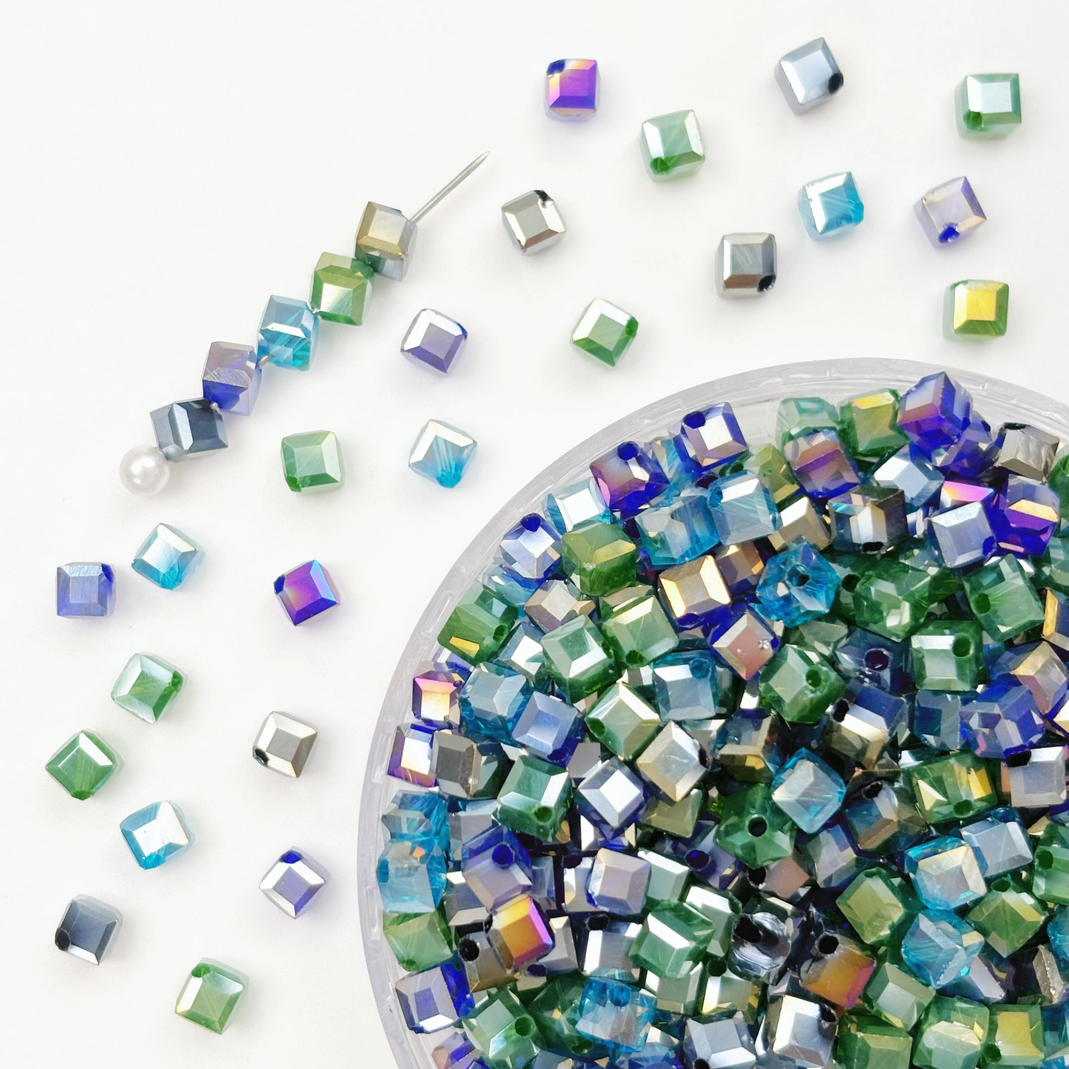 4mm Crystal Glass Square Beads, Diagonal Hole Faceted Beads for Jewelry Making DIY