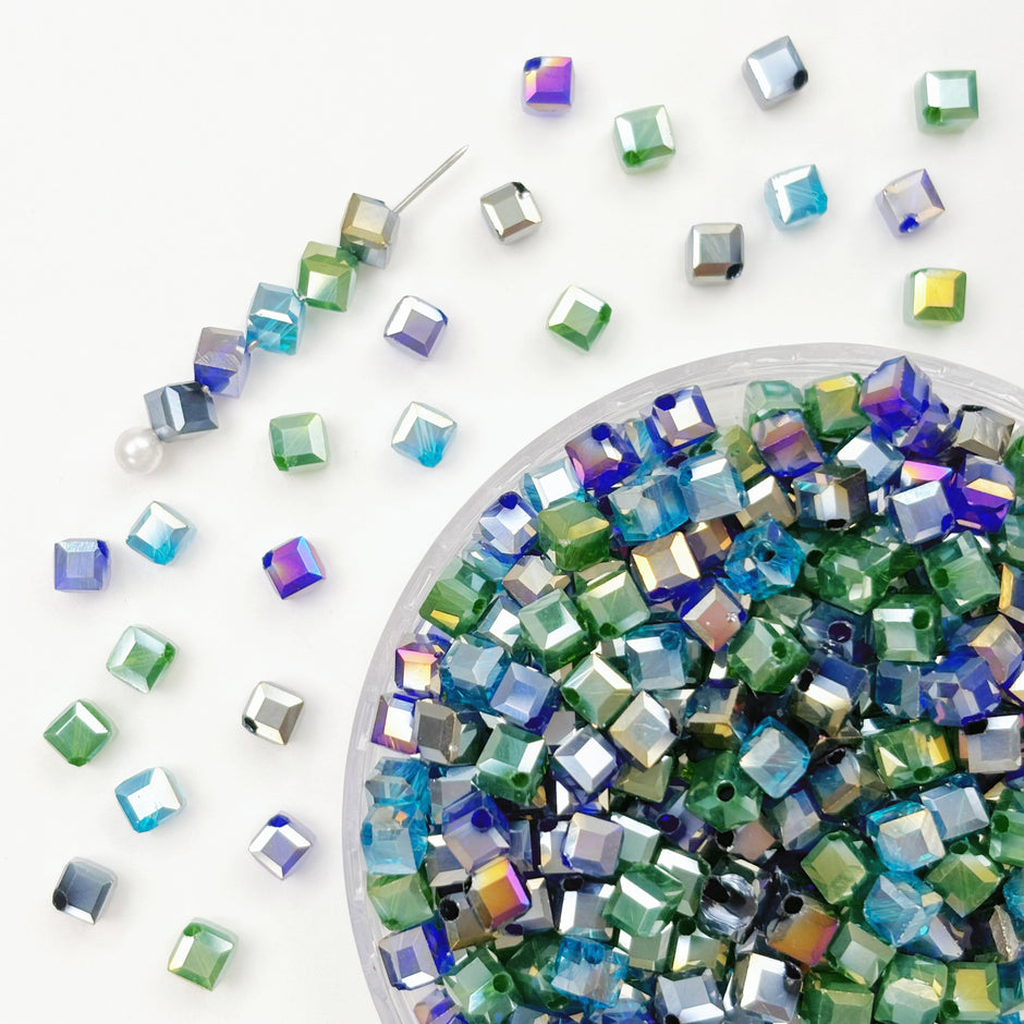 4mm Crystal Glass Square Beads, Diagonal Hole Faceted Beads for Jewelry Making DIY