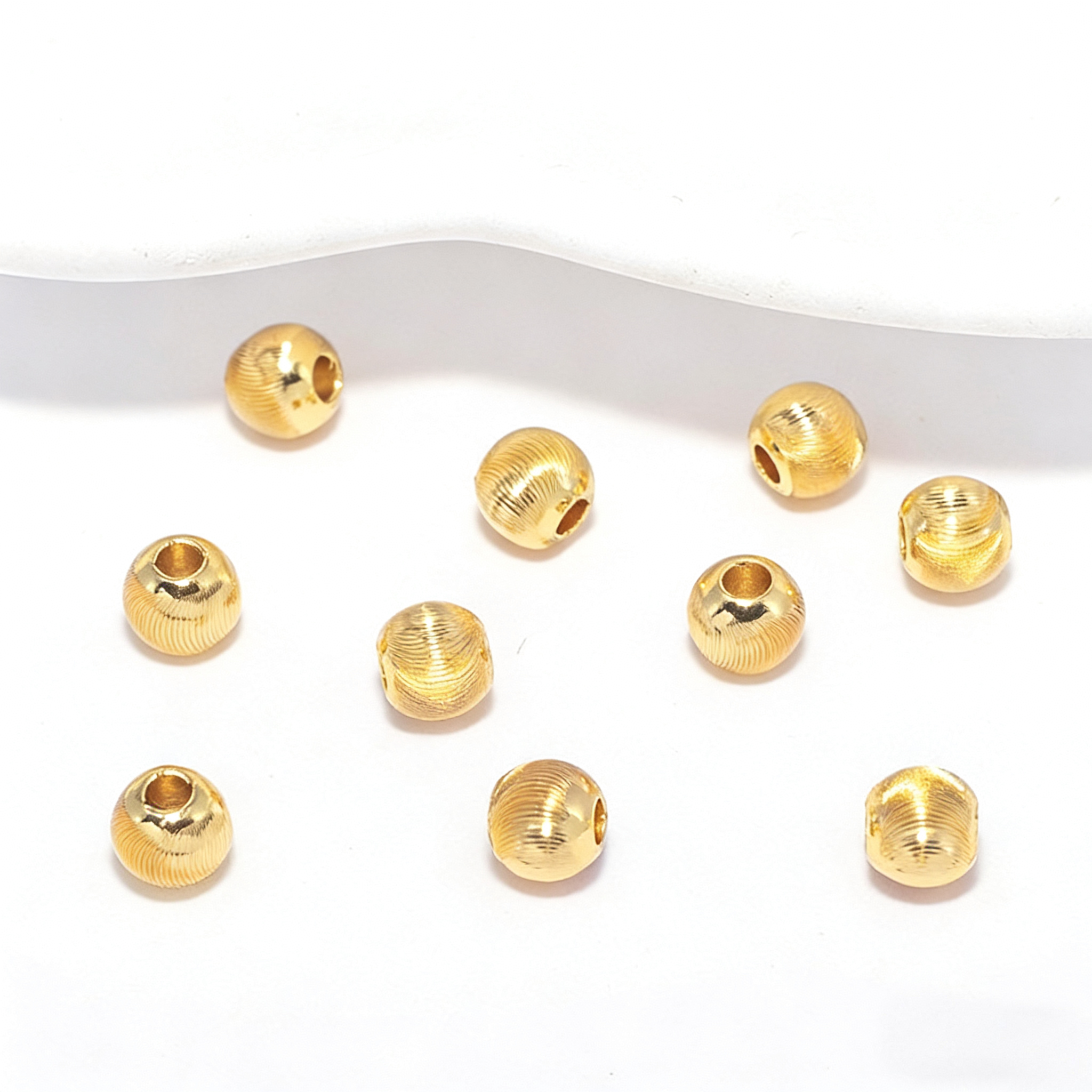 (JF15) 18K Real Gold Plated Faceted Cat-Eye Beads - Textured Round Spacer Beads for Jewelry Making