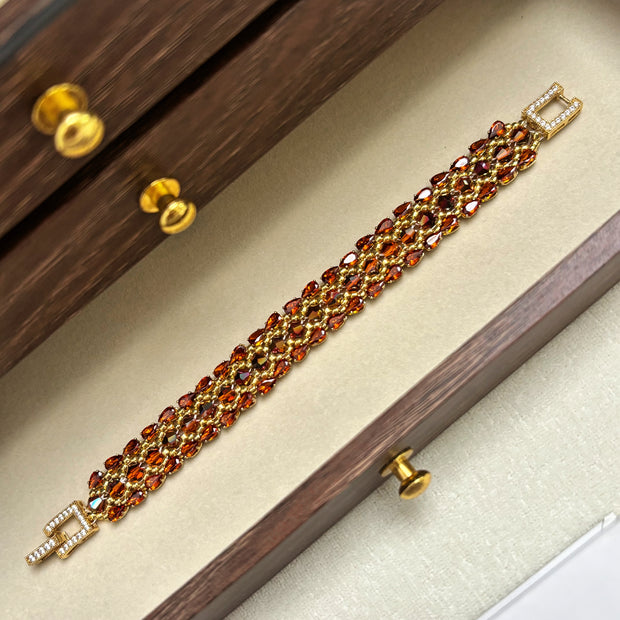 Amber Sunset Artisan Bracelet | Picasso Crystal Bicone & Toho Beadwork with 18K Gold Pave Clasp