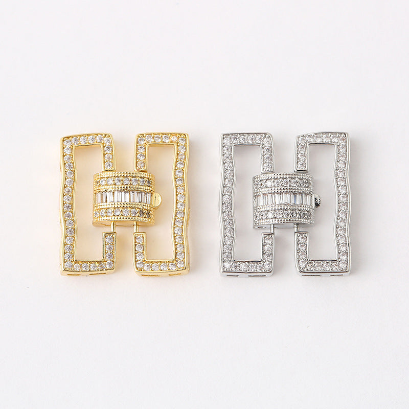 18K Gold Pave Zirconium Rectangular Wave Clasp for Multi-row Jewelry Making