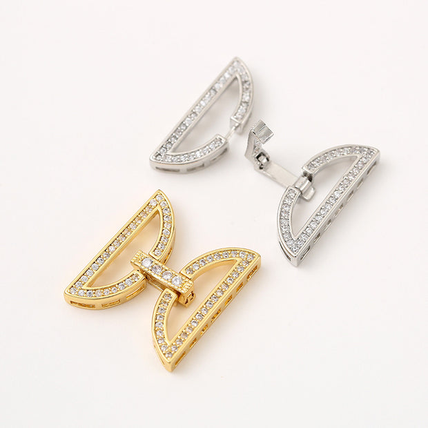 8K Gold Pave Zircon Symmetrical Semi-Circle Jewelry Clasp for Premium Bracelets
