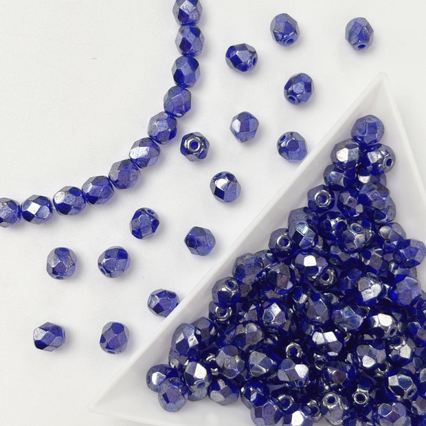 (CZ5) 5mm Klein Blue Czech Glass Fire Polished Beads Faceted Round Beads For DIY Jewelry