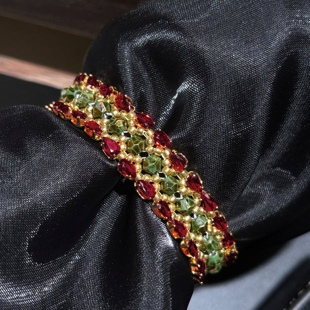 Teardrop Lattice - Artisan Picasso Bicone Red Zircon Bracelet (TOHO Seed Bead & Magnetic Clasp)