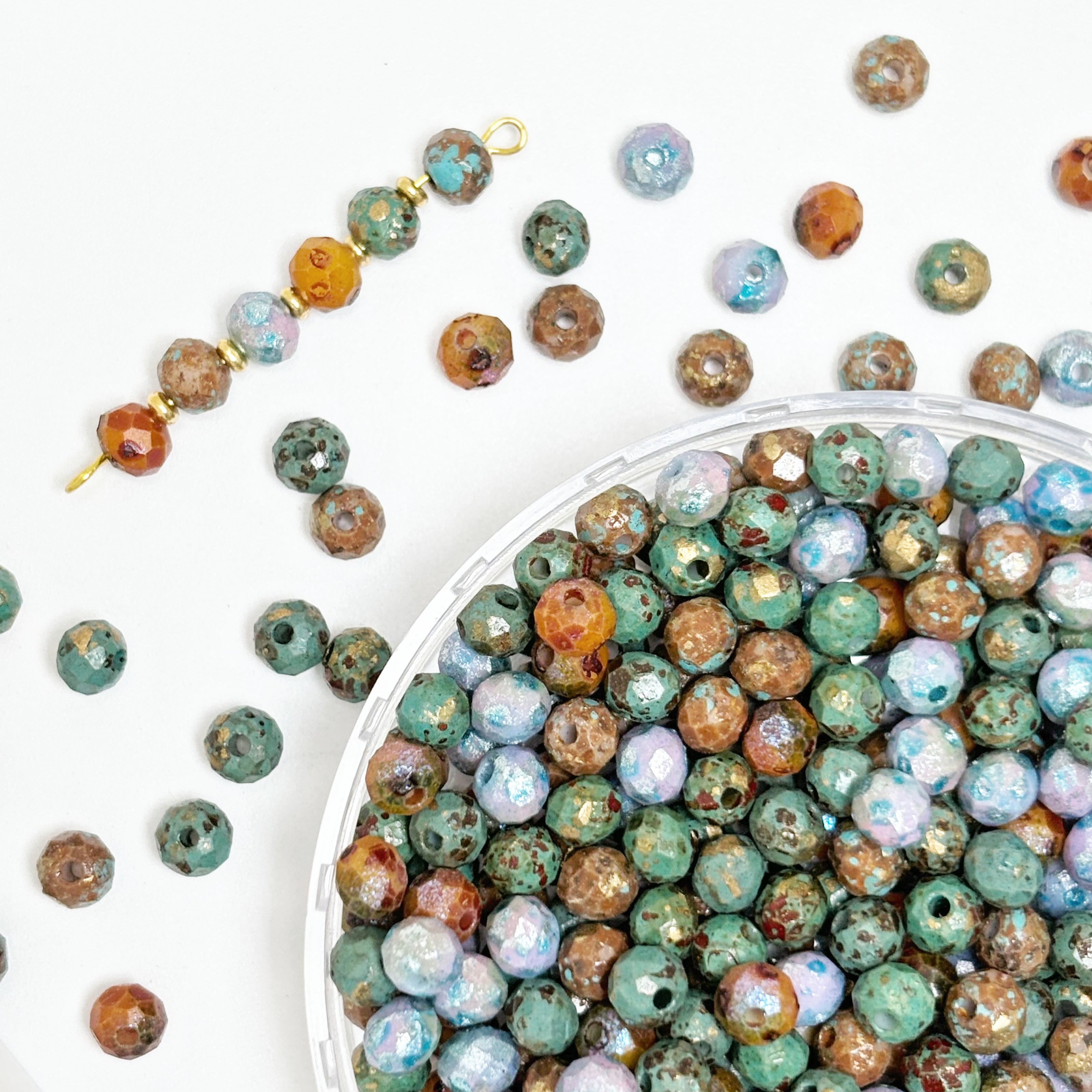 (P13) Mixed 4mm Vintage Picasso Faceted Round Beads | Retro Glass Beads for Jewelry Making