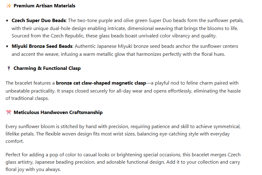 Bicolor Sunflower Bloom | Czech Super Duo, SW Pearl & Miyuki Bronze Seed Bead Bracelet