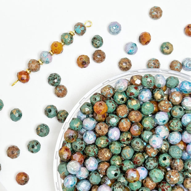 Mixed 4mm Vintage Picasso Faceted Round Beads | Retro Glass Beads for Jewelry Making