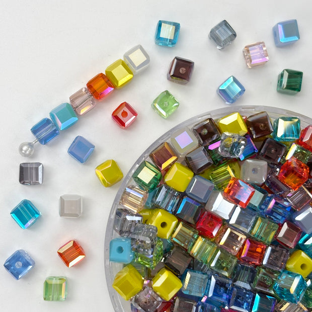 6mm Square Crystal Glass Beads with Regular Hole - Craft Beads for Jewelry DIY