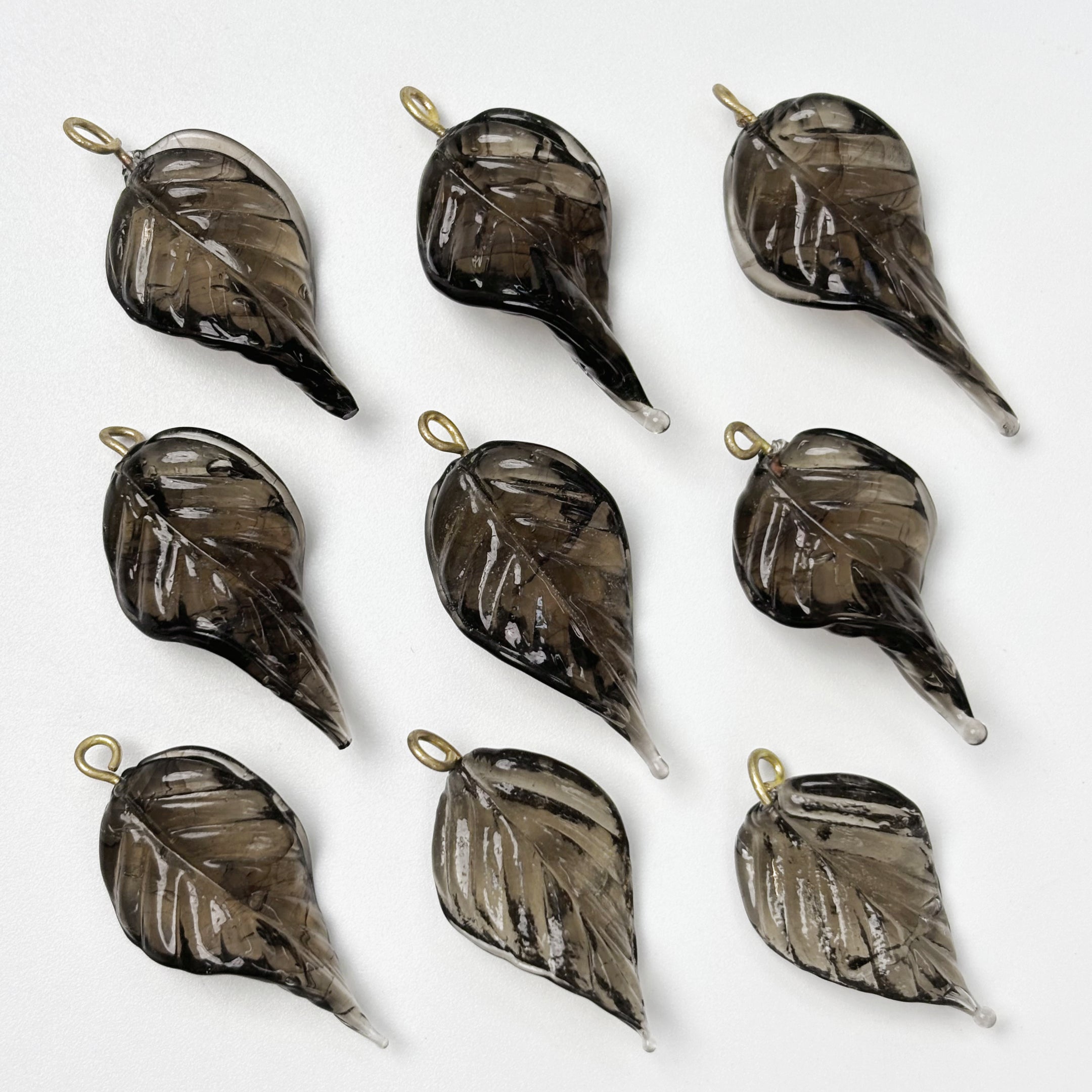 (CZ17) Czech Glass Leaf Pendants - Textured 3D Charms with Brass Loops DIY Jewelry Making