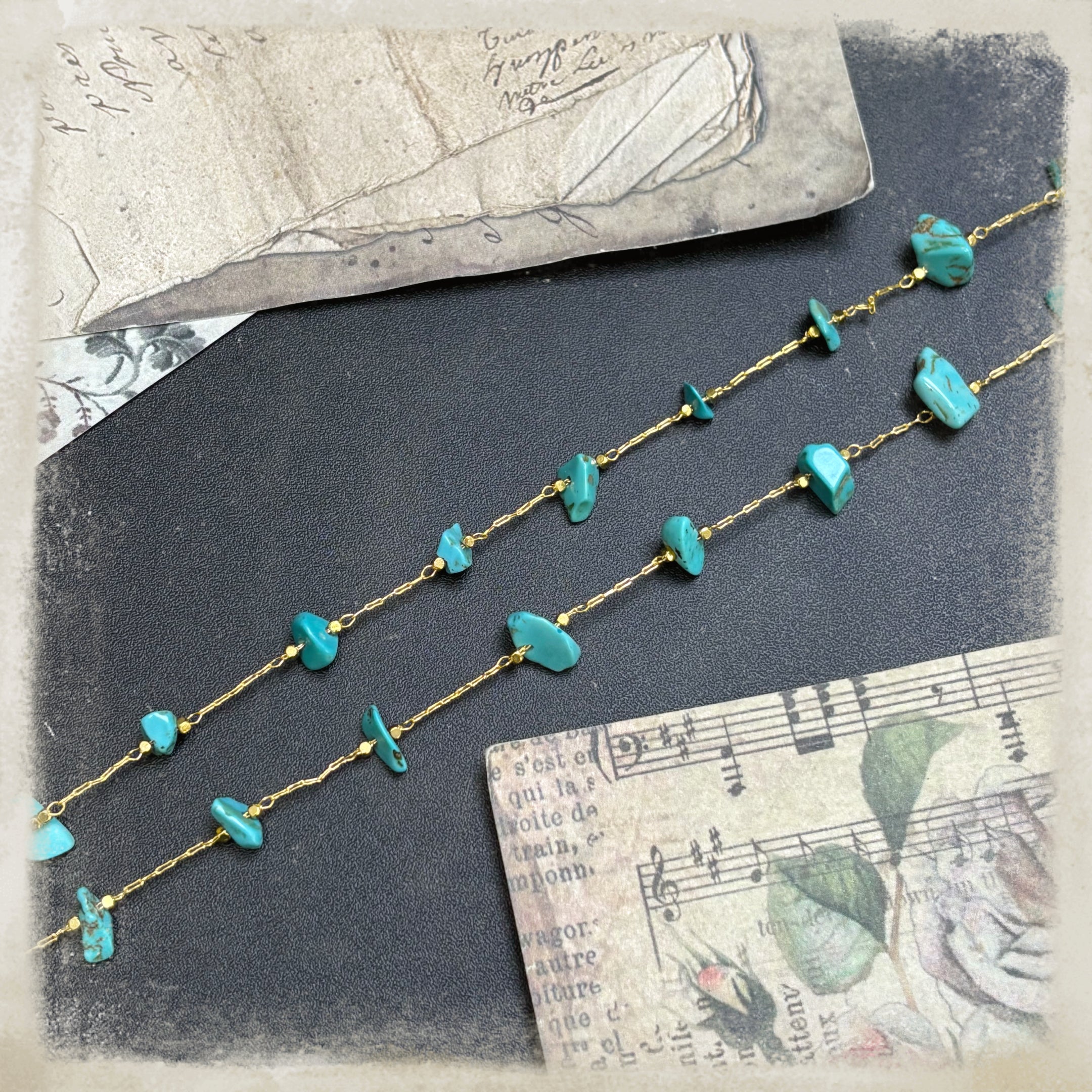 (JF21) Gold Turquoise Stone Chain - Loose Beaded Chain for DIY Crafts