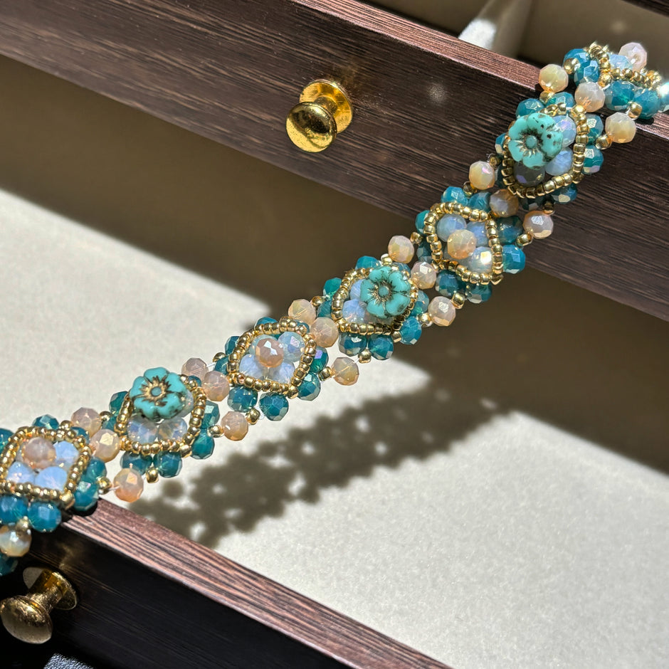 Picasso Hawaiian Flower Bracelet - Opal Faceted Glass Crystal Handmade Jewelry