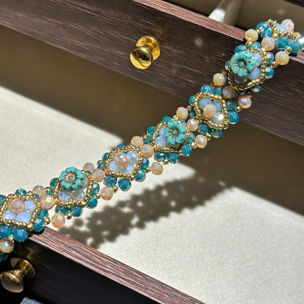 Picasso Hawaiian Flower Bracelet - Opal Faceted Glass Crystal Handmade Jewelry