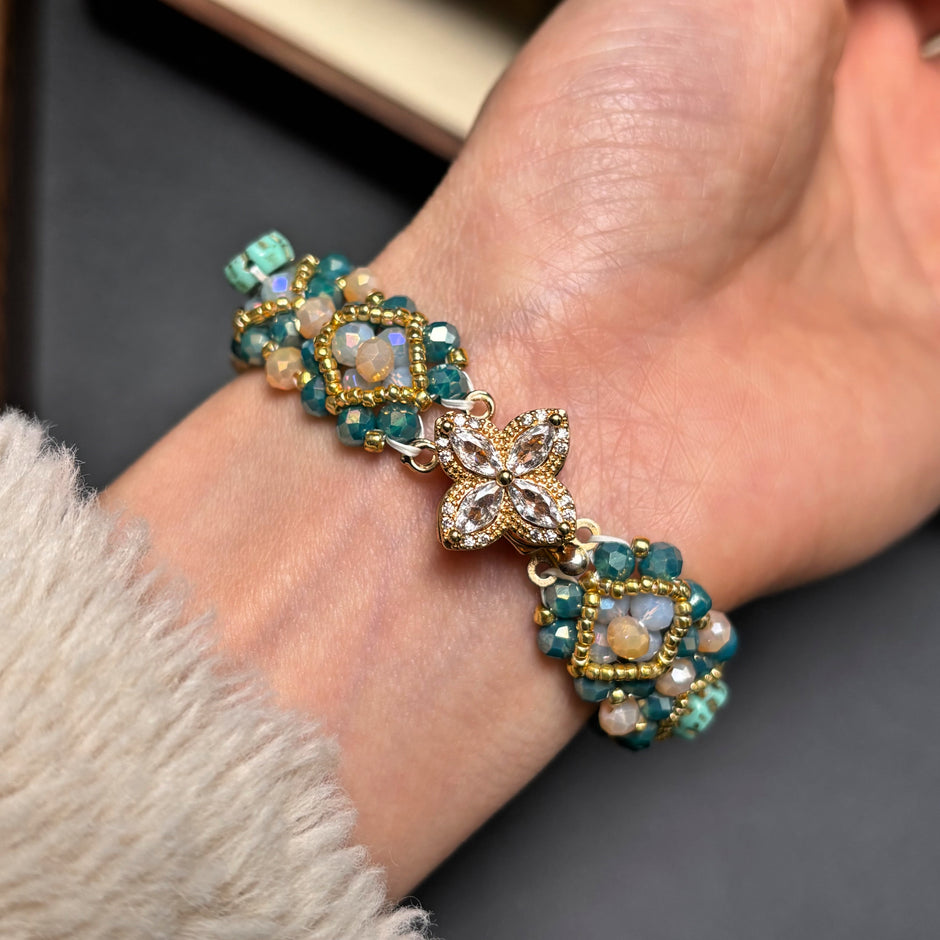 Picasso Hawaiian Flower Bracelet - Opal Faceted Glass Crystal Handmade Jewelry