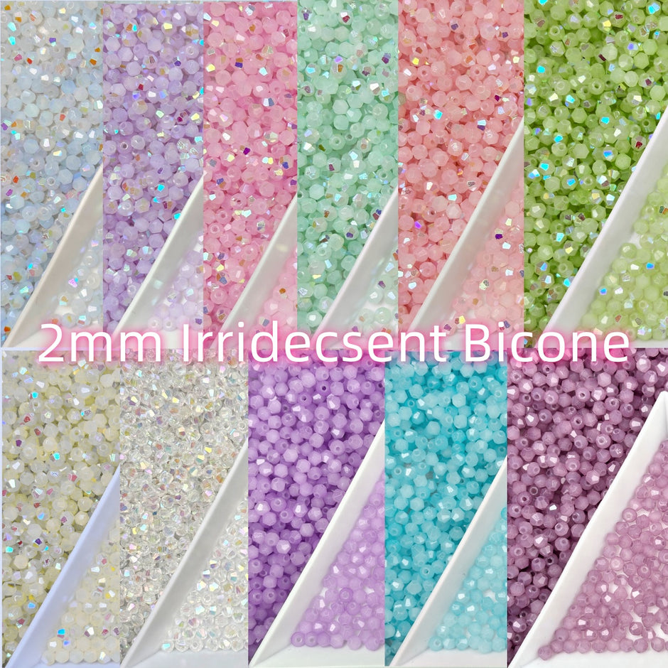 (H1) 2mm Iridescent Bicone Beads For DIY Jewelry Making