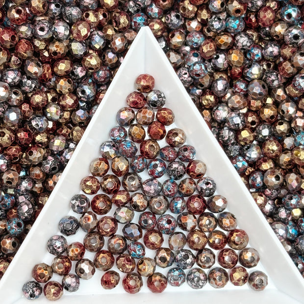 Mixed 4mm Vintage Picasso Faceted Round Beads | Retro Glass Beads for Jewelry Making