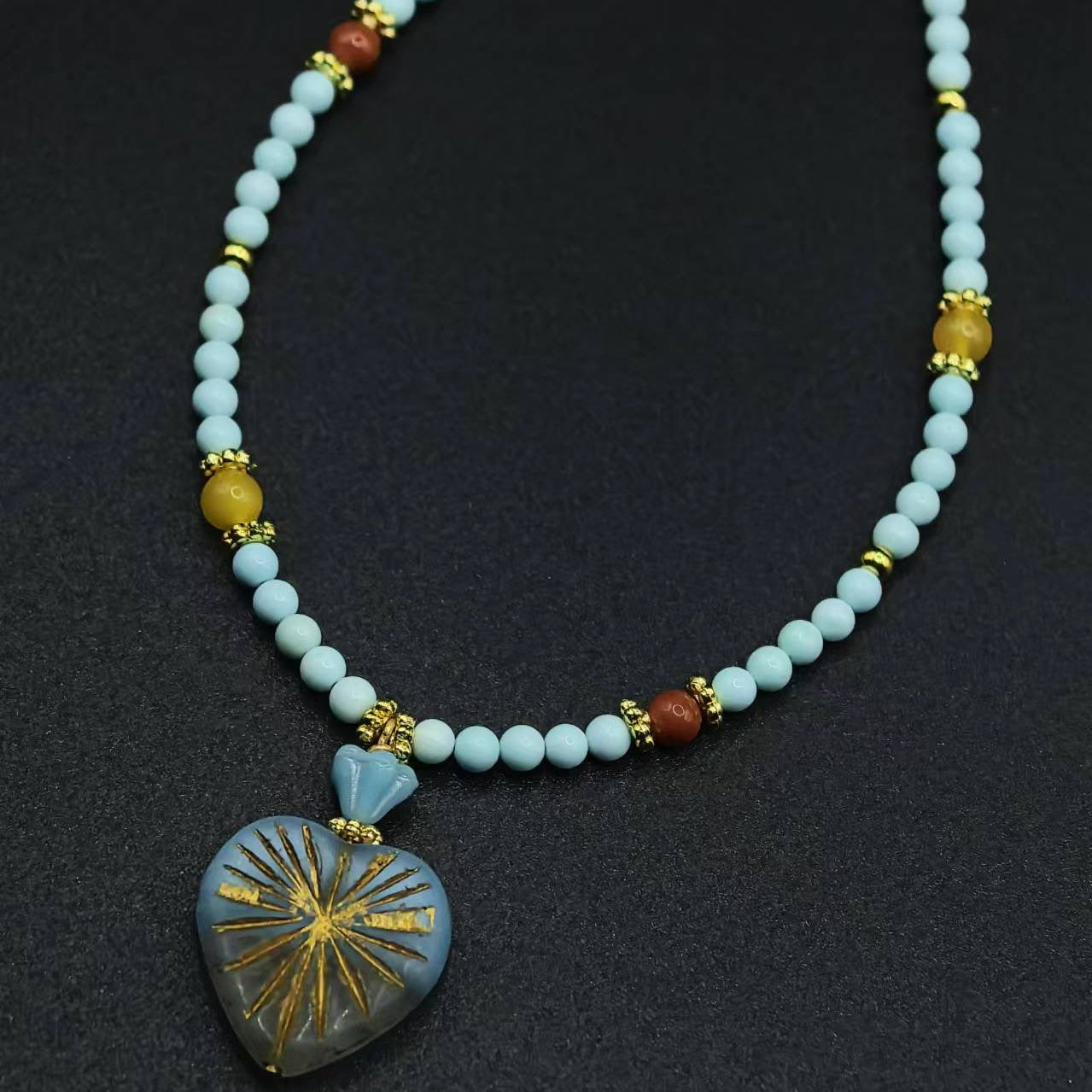 (N29) Monet's Water Lily Handmade Czech Glass Necklace