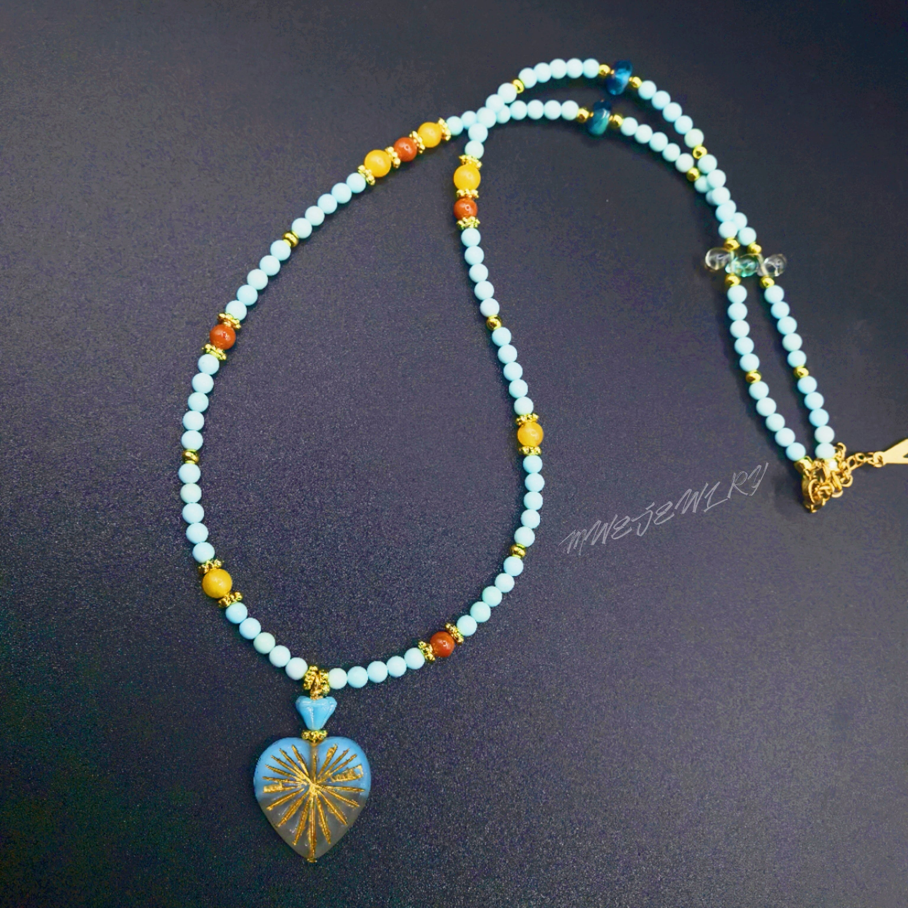 (N29) Monet's Water Lily Handmade Czech Glass Necklace