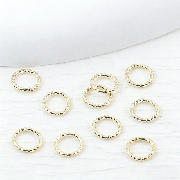 Twisted Open Jump Rings - 18K Real Gold Color Retention Textured Connectors