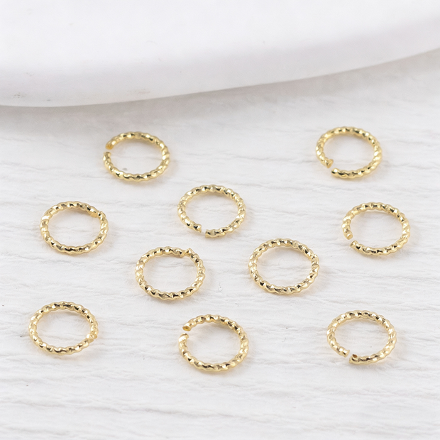 Twisted Open Jump Rings - 18K Real Gold Color Retention Textured Connectors