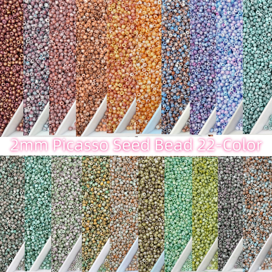 (P6) 2mm Picasso Seed Beads - Czech Glass Iridescent Beads for DIY Bracelets Necklaces